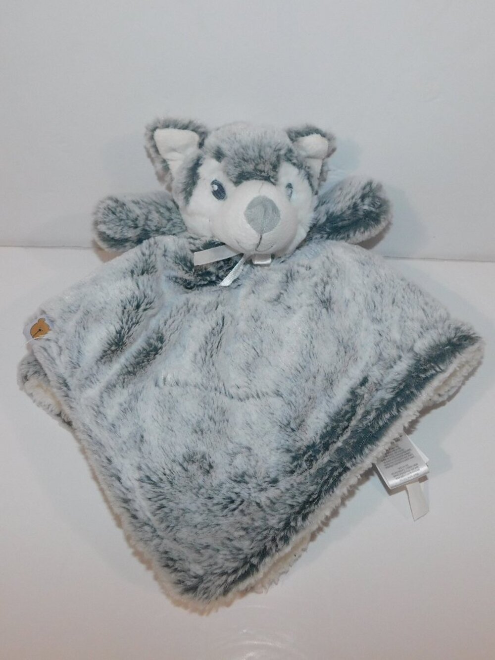 Piccolo Bambino Gray White Husky Dog Wolf Security Blanket Plush Baby lovey Nunu